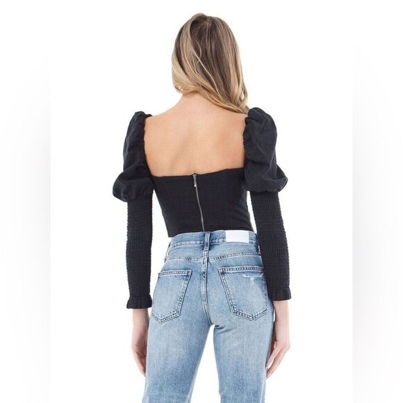 REVOLVE Bardot Tie Front Blouse Cropped Puff Sleeve Summer 10 Large - Picture 2 of 5